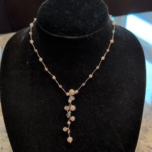 Delicate Pink Pearl and Crystal Y-Necklace